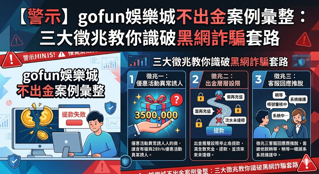 警示gofun娛樂城不出金案例彙整：三大徵兆教你識破黑網詐騙套路